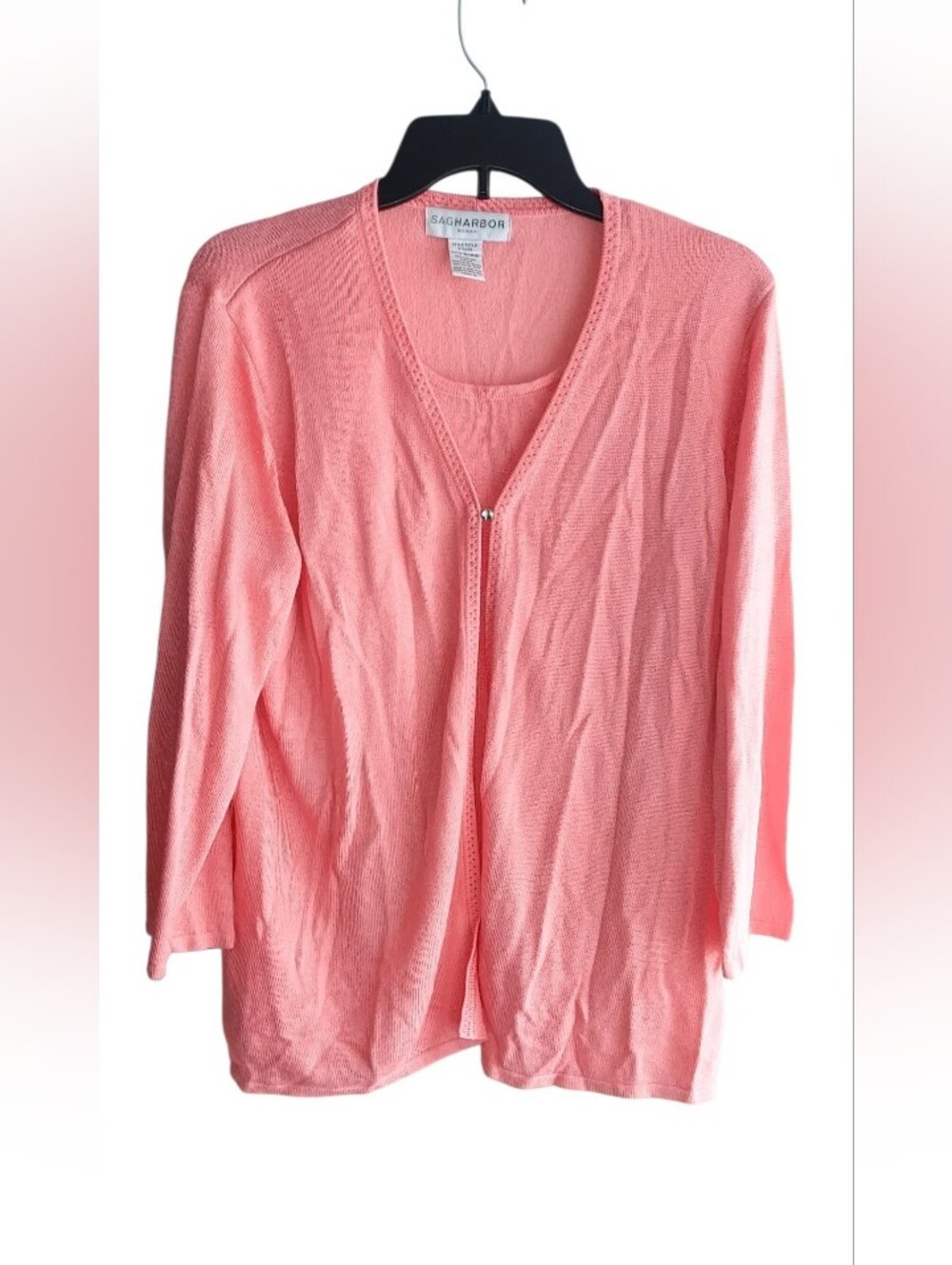 Sag Harbor Coral Zip-Front Lightweight Cardigan